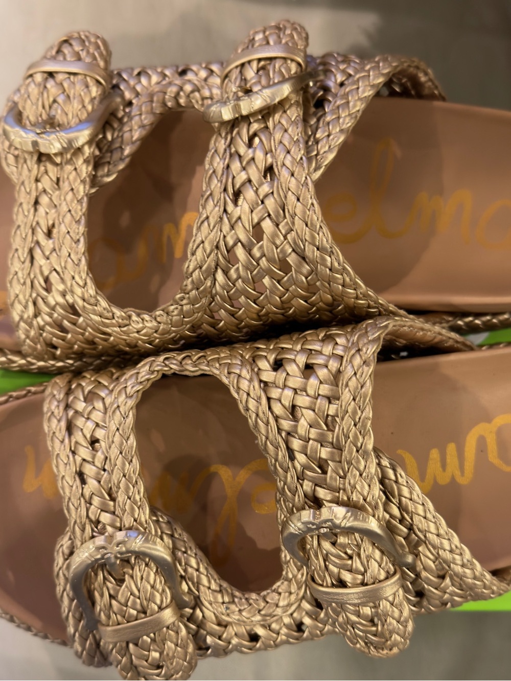 Sam Edelman Metallic Gold Woven Slide Sandals - Picture 4 of 7